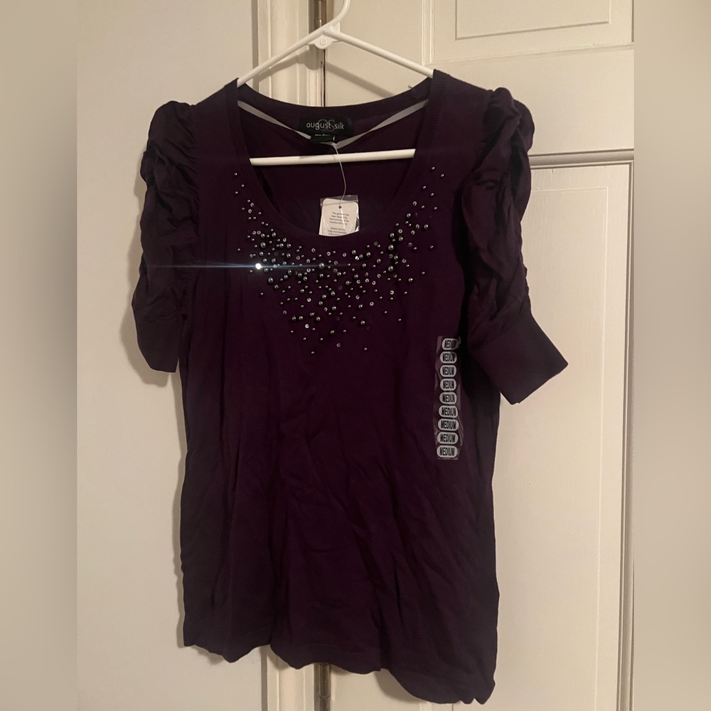 August Silk Ladies SS Scoop Neck Royalty Purple Sweater Top Medium NWT